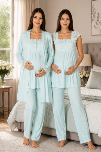 Effortt 2301T Turkuaz Lohusa Pijama Takım Sabahlık
